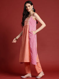 Anouk Colourblock Thread Work A-Line Kurta with Trousers