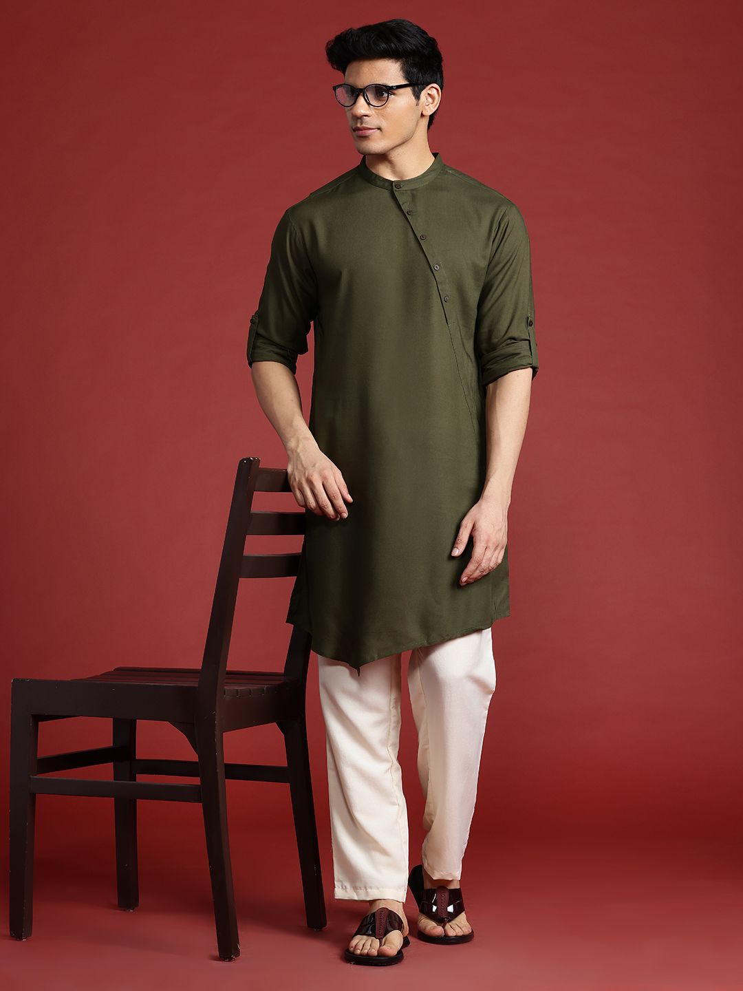 Anouk Roll-Up Sleeves Asymmetric Kurta
