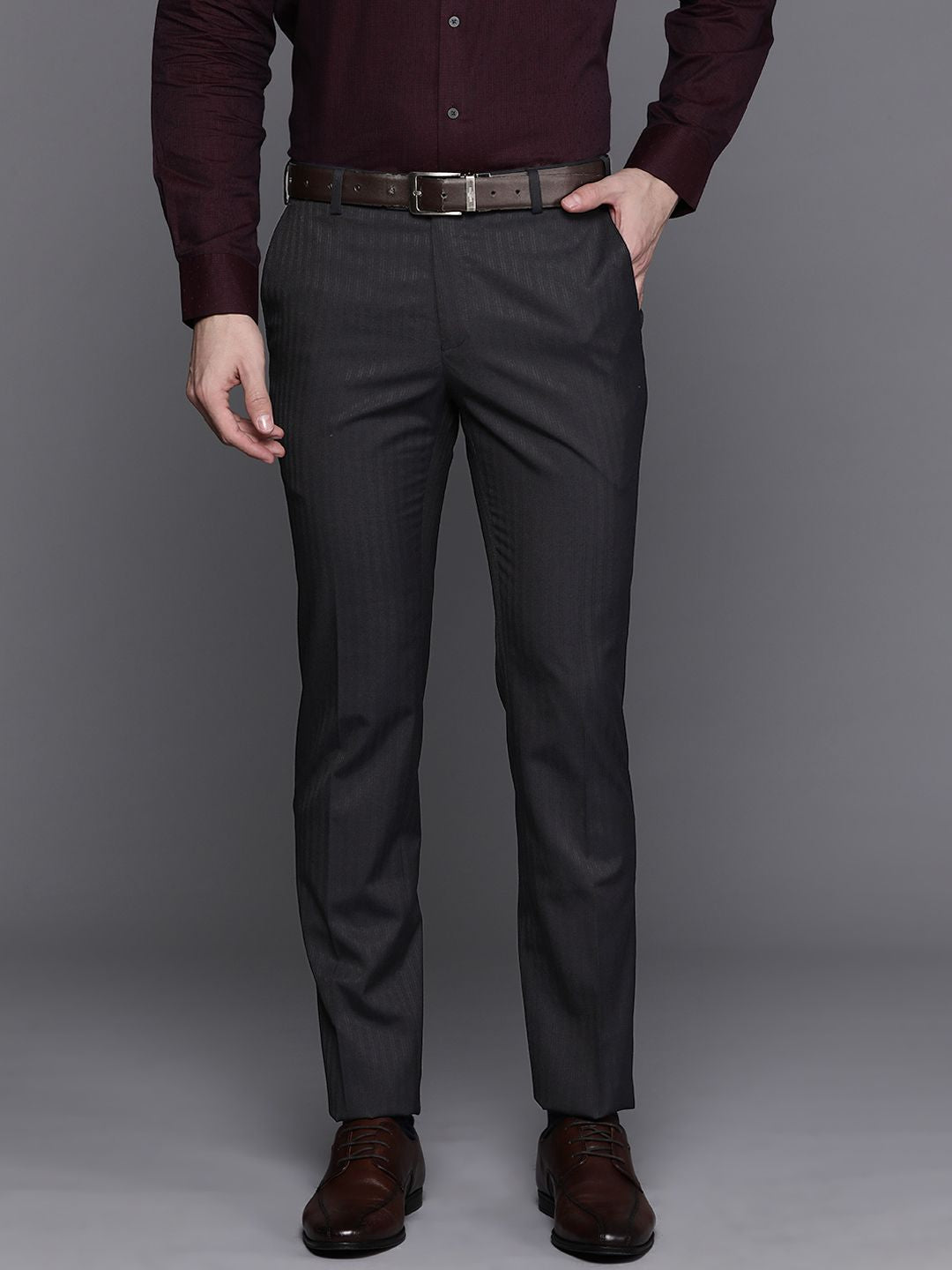 Raymond Men Striped Slim Fit Trousers