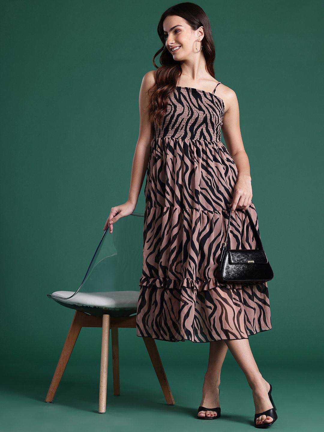 DressBerry Animal Print A-Line Midi Dress