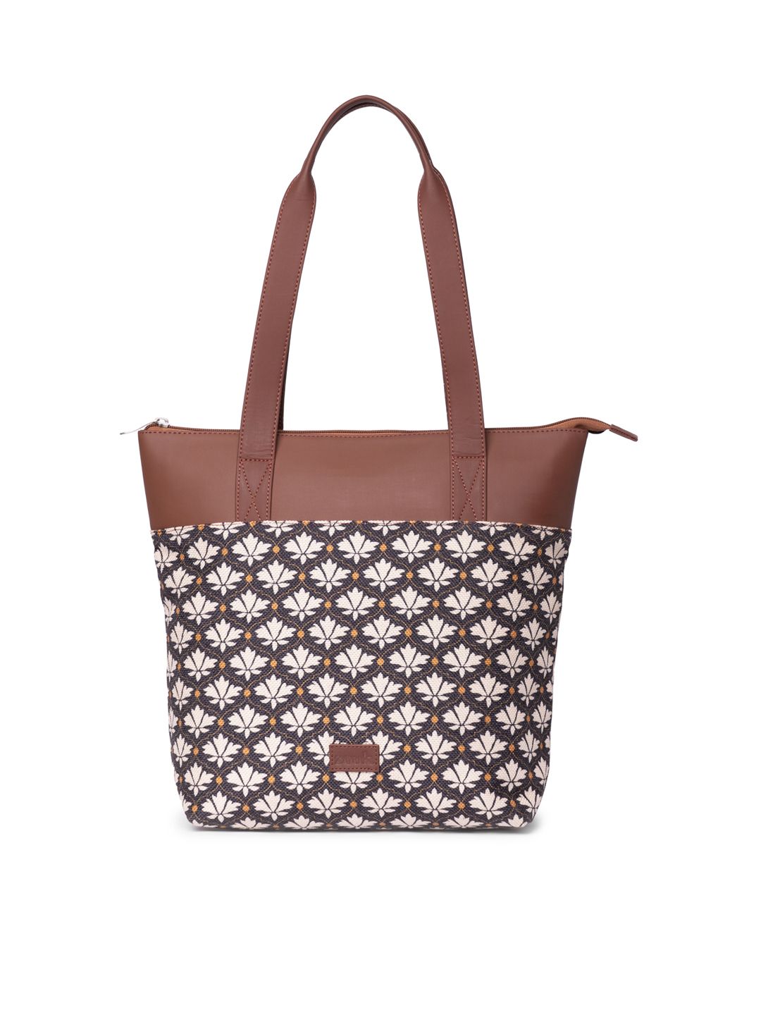 ZOUK Ethnic Motifs Printed Structured Jute Tote Bag