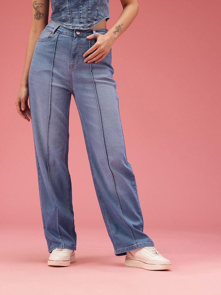 DressBerry Women Straight Fit High-Rise Light Fade Stretchable Jeans