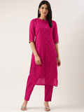 KALINI Round Neck Floral Embroidered Sequinned Kurta with Trousers