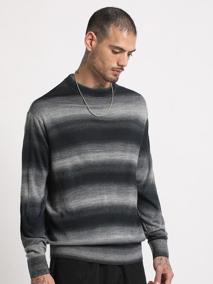 THE BEAR HOUSE Striped Drop-Shoulder Sleeves Acrylic Pullover Sweatshirt