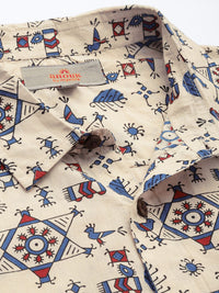 Anouk Men Off White Aztec Print Pure Cotton Casual Shirt