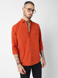 VASTRADO Classic Slim Fit Long Sleeves Spread Collar Cotton Opaque Casual Shirt