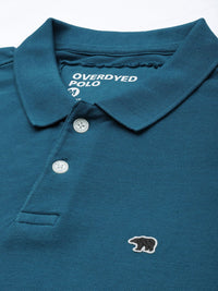 THE BEAR HOUSE Men Teal Blue Polo Collar Slim Fit Cotton Pure Cotton T-shirt