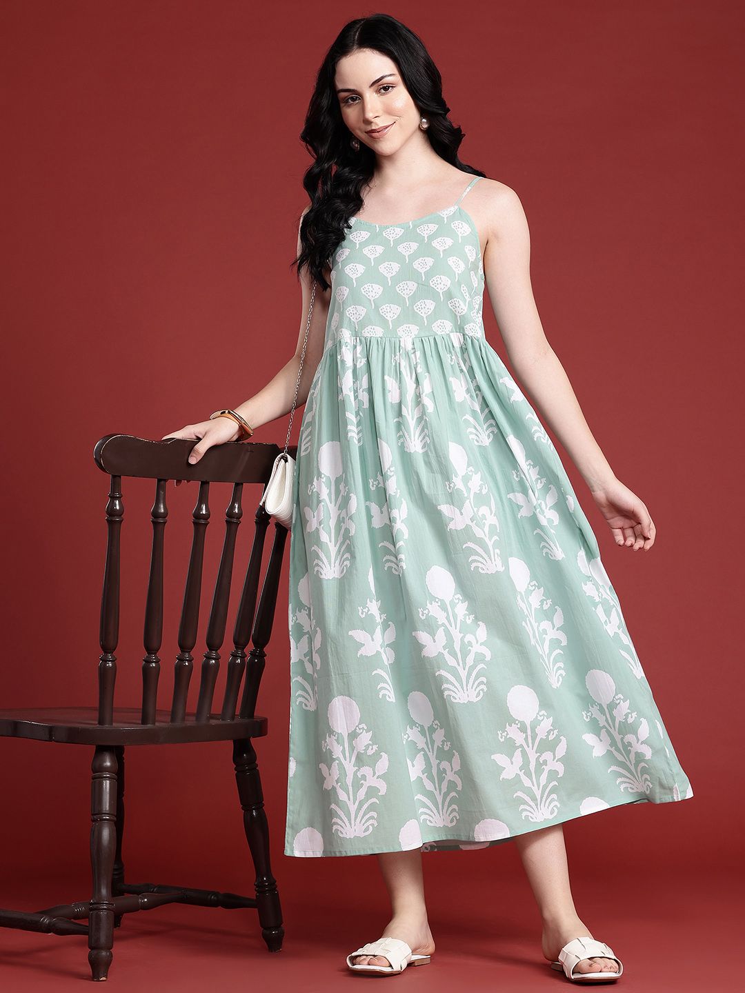 Anouk Floral Printed A-Line Ethnic Dress