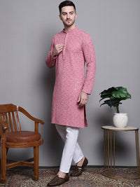 Jompers Geometric Self Design Thread Work Pure Cotton Kurta With Pyjamas