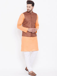 VASTRAMAY Men Orange Layered Kurta with Pyjamas