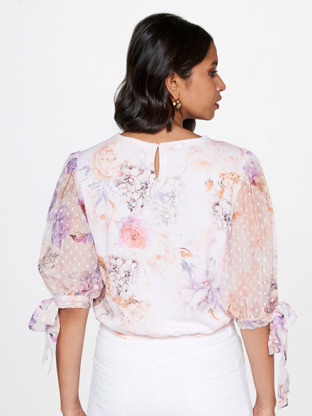 AND Floral Printed Puff Sleeve Croped Blouson Top