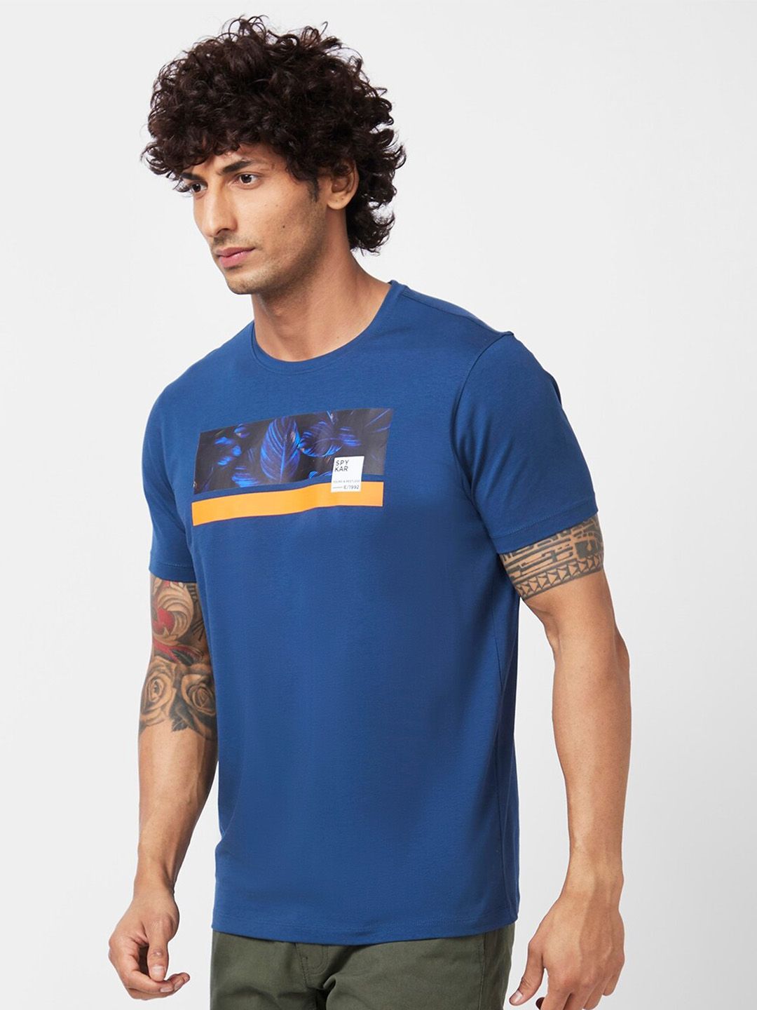 SPYKAR Graphic Printed Slim Fit Cotton T-shirt