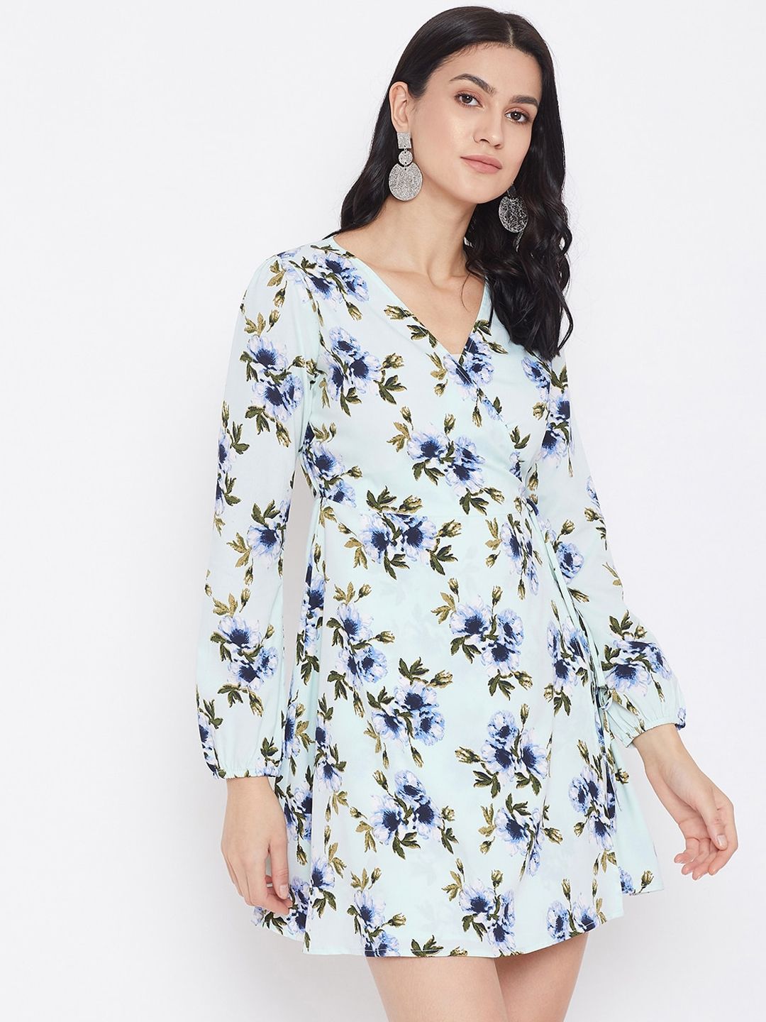 Berrylush Green Floral Crepe Dress
