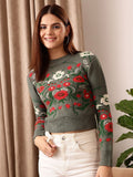 STREET 9 Self Design Acrylic Crop Pullover