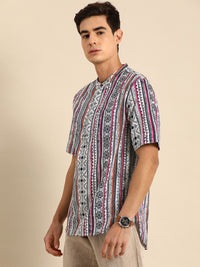 Anouk men white & navy blue kurta