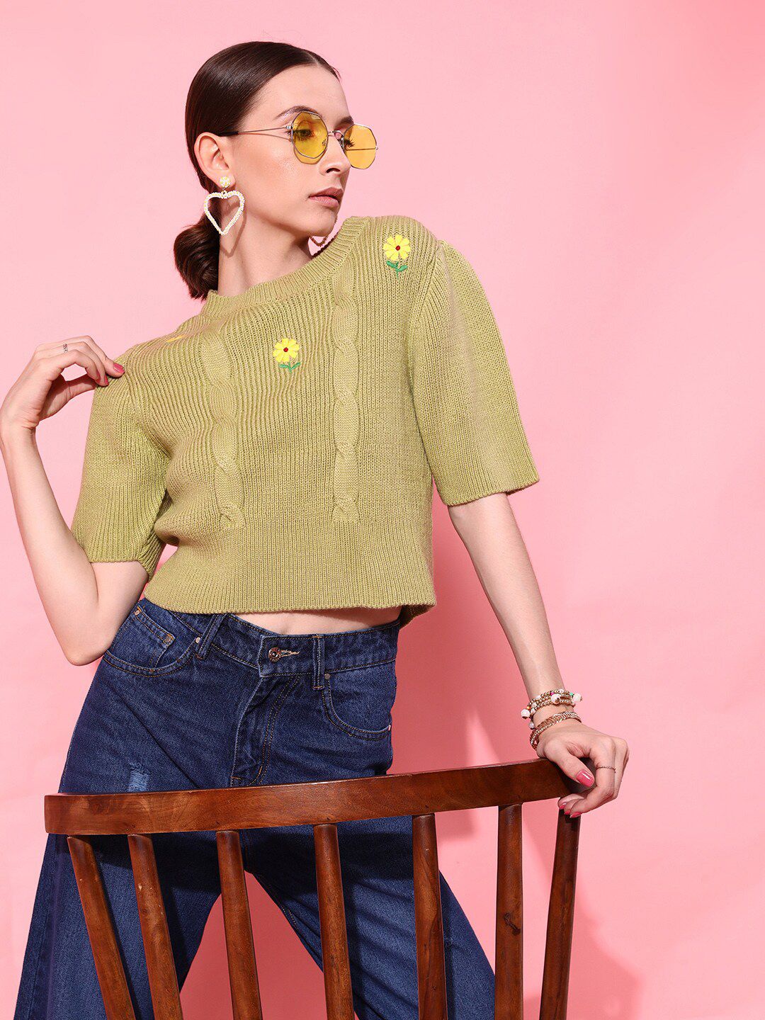 STREET 9 Women Green Floral Sweater