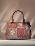 ZOUK Ethnic Motifs Printed Structured Jute Handheld Bag