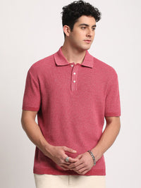 THE BEAR HOUSE Men Self Design Slim Fit Cotton Polo Collar T-Shirt