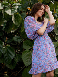 SASSAFRAS Floral Printed Smocked Fit & Flare Mini Dress