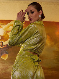 Athena Lime Green Striped Tie-Up Detail Shirt Style Top