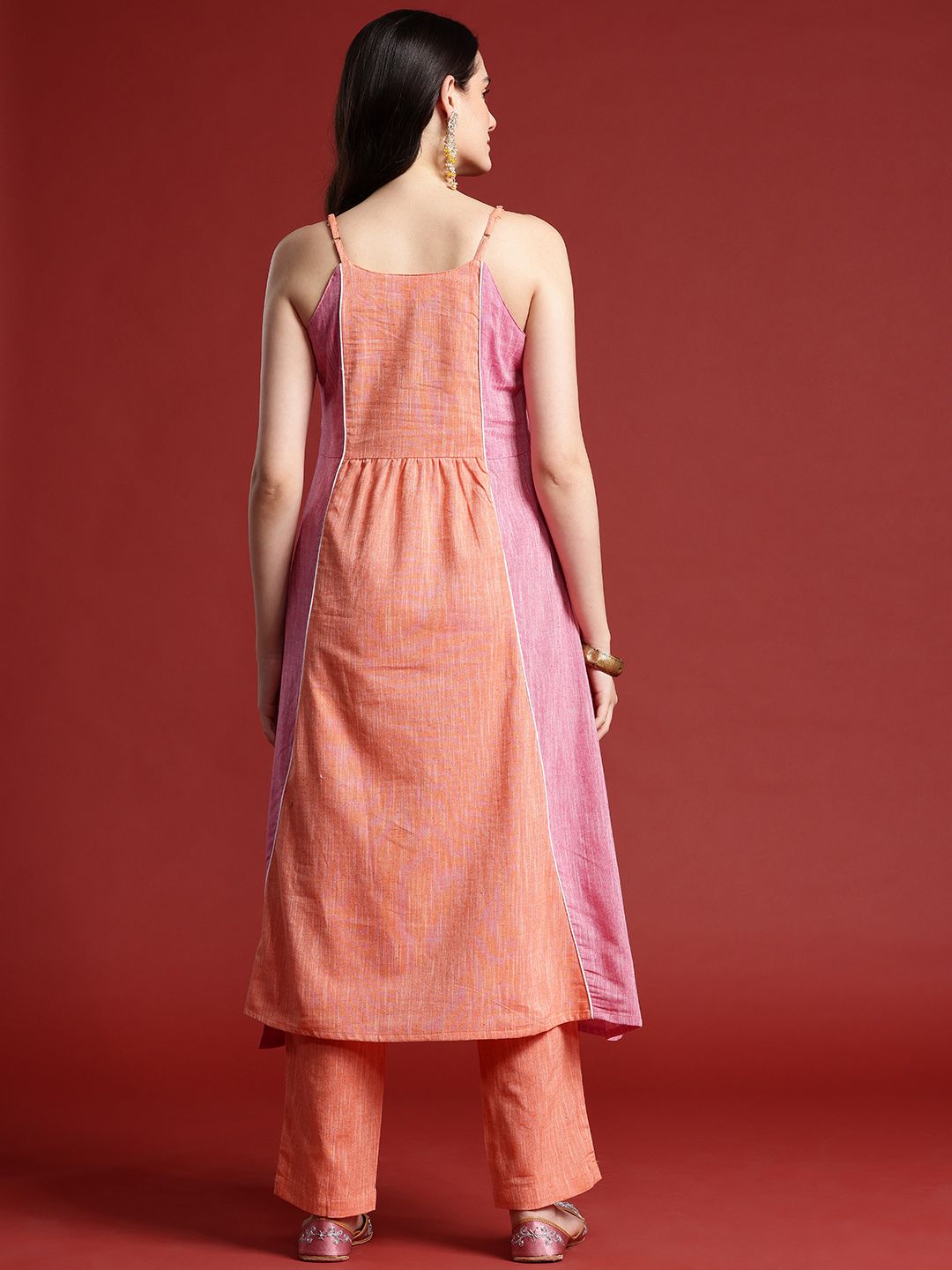 Anouk Colourblock Thread Work A-Line Kurta with Trousers