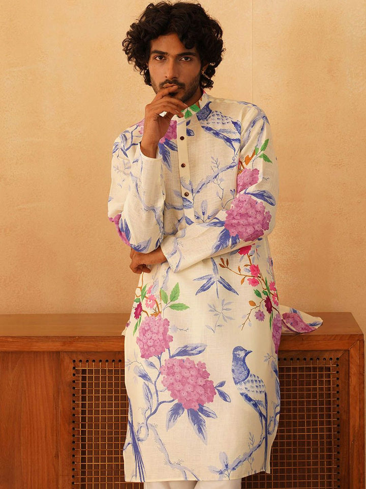 Jompers Floral Printed Band Collar Pure Cotton Straight Kurta