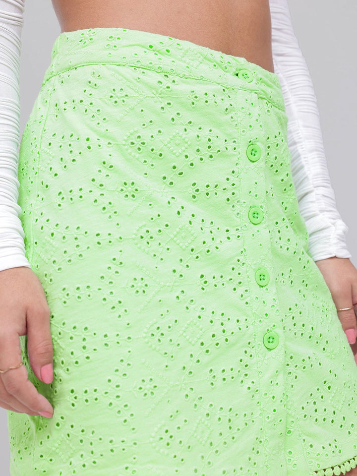 DressBerry Cool Matcha Breezy Bloom Schiffli Mini Skirt