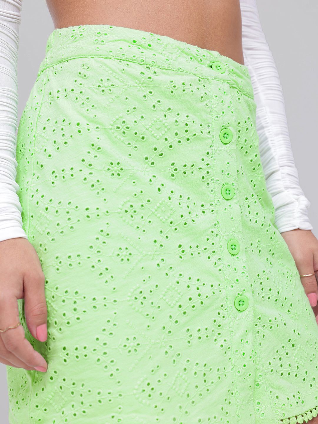 DressBerry Cool Matcha Breezy Bloom Schiffli Mini Skirt