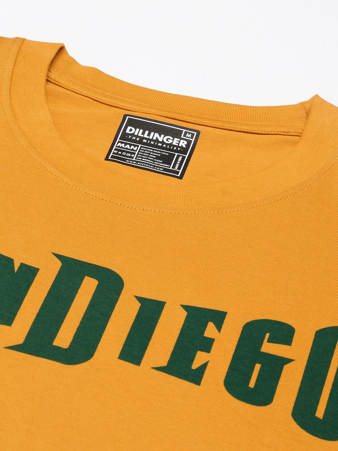 DILLINGER Men Mustard Yellow Typography Printed Pure Cotton Oversized  T-shirt