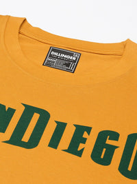 DILLINGER Men Mustard Yellow Typography Printed Pure Cotton Oversized  T-shirt