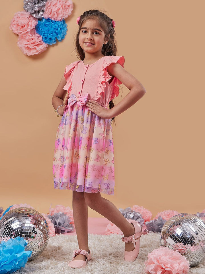 pspeaches Girls Conversational Printed Net Fit & Flare Dress