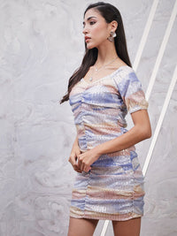 Athena Printed Embellished Sweetheart Neck Bodycon Ruched Dress