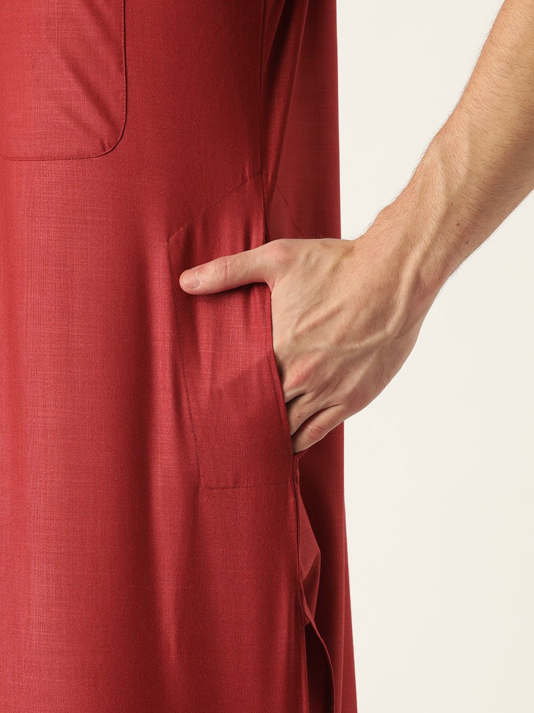 SOJANYA Men Maroon Solid Pathani Kurta