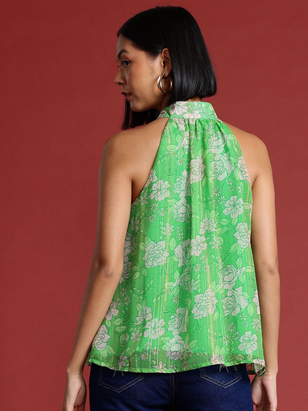 all about you Floral Print Tie-Up Neck Top