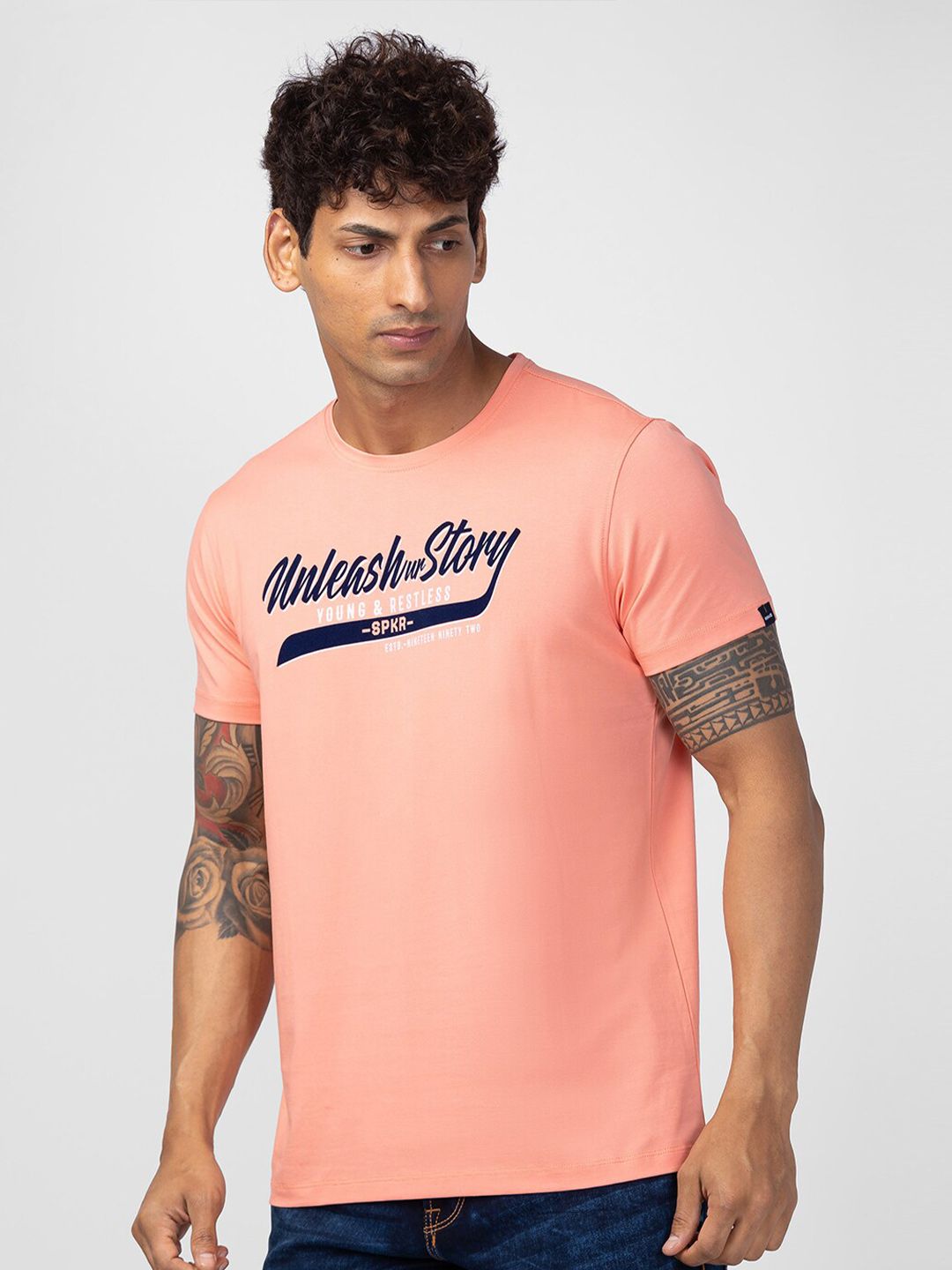 SPYKAR Men Typography Slim Fit T-shirt