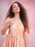 DressBerry Print Flared Sleeve A-Line Midi Dress