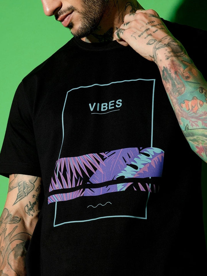 Bewakoof Men Black Printed Round Neck Pure Cotton T-shirt