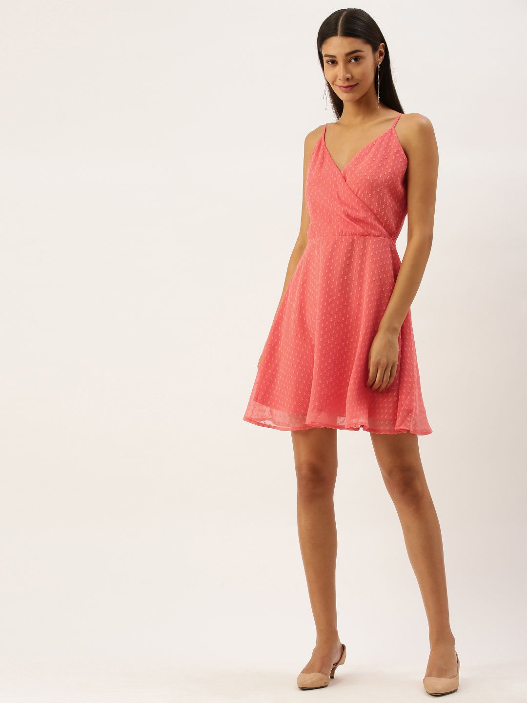 Berrylush Women Pink Self Design Fit and Flare Dress