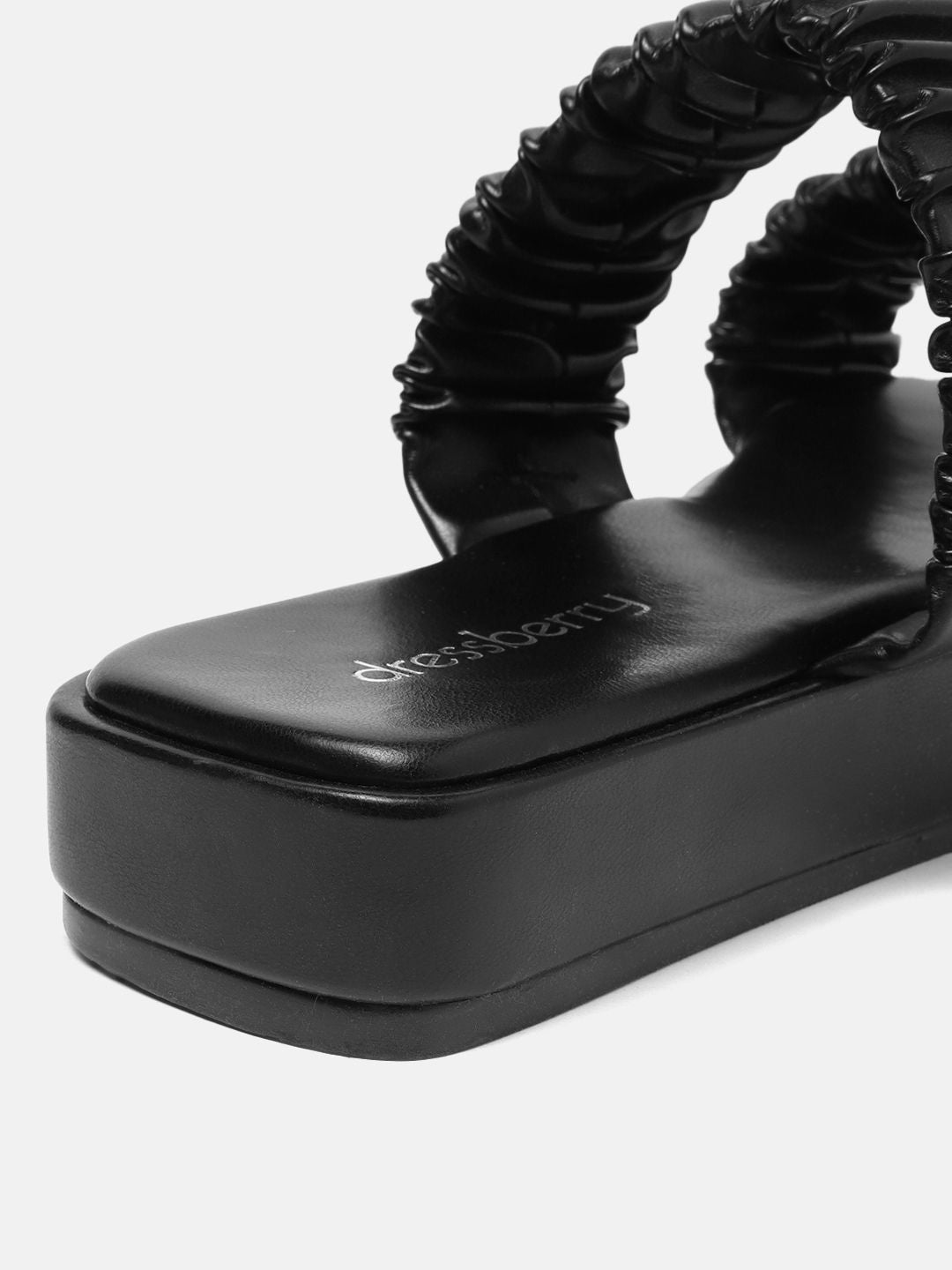 DressBerry Women Pleated Detail Open Toe Flats