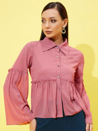 Athena Bell Sleeve Ruffled Shirt Style Top