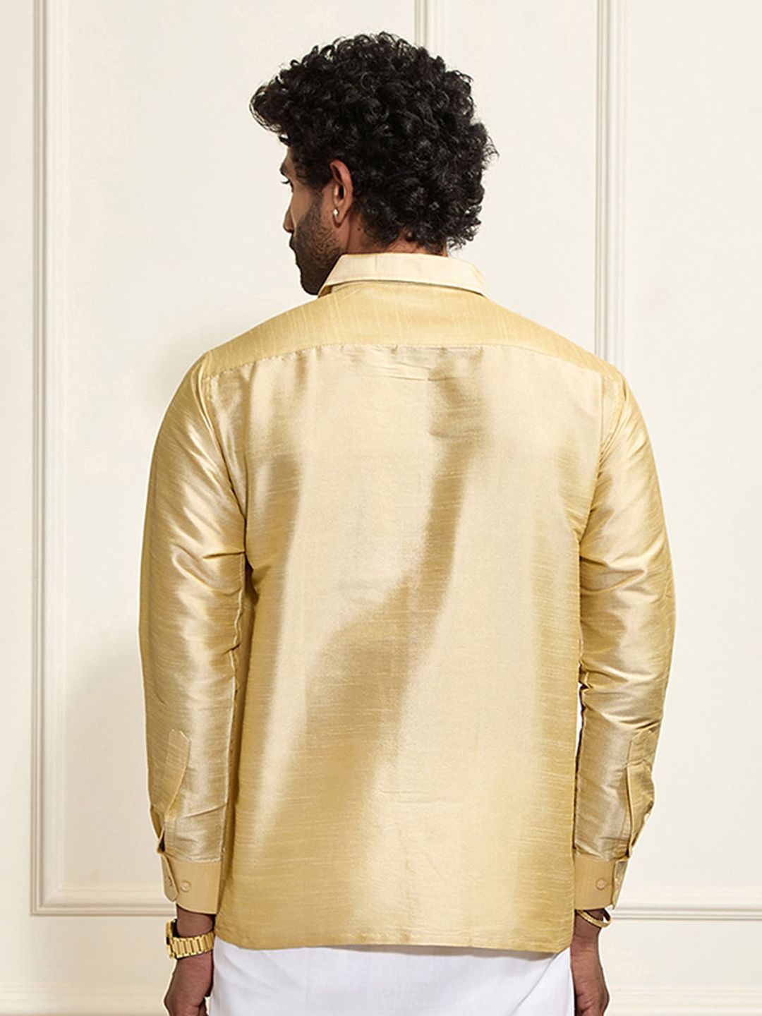 VASTRAMAY Men Gold Solid Ethnic Shirt
