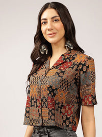 Anouk Ethnic Printed Cuban Collar Pure Cotton Shirt Style Top