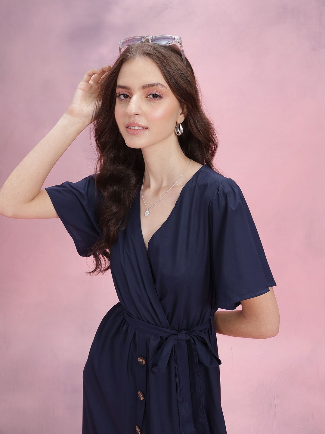 DressBerry V-Neck Tie-Up Detail A-Line Dress