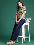 DressBerry Floral Print Sweetheart Neck Ruched Top