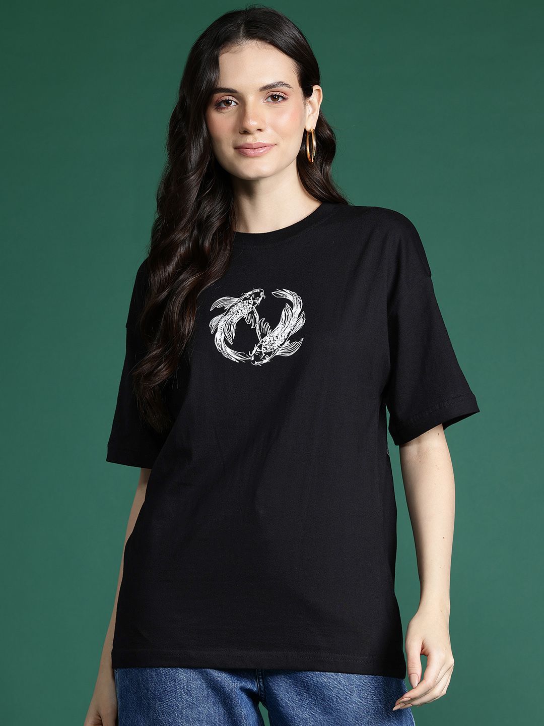 DressBerry Women Printed Drop-Shoulder Sleeves Pure Cotton T-shirt