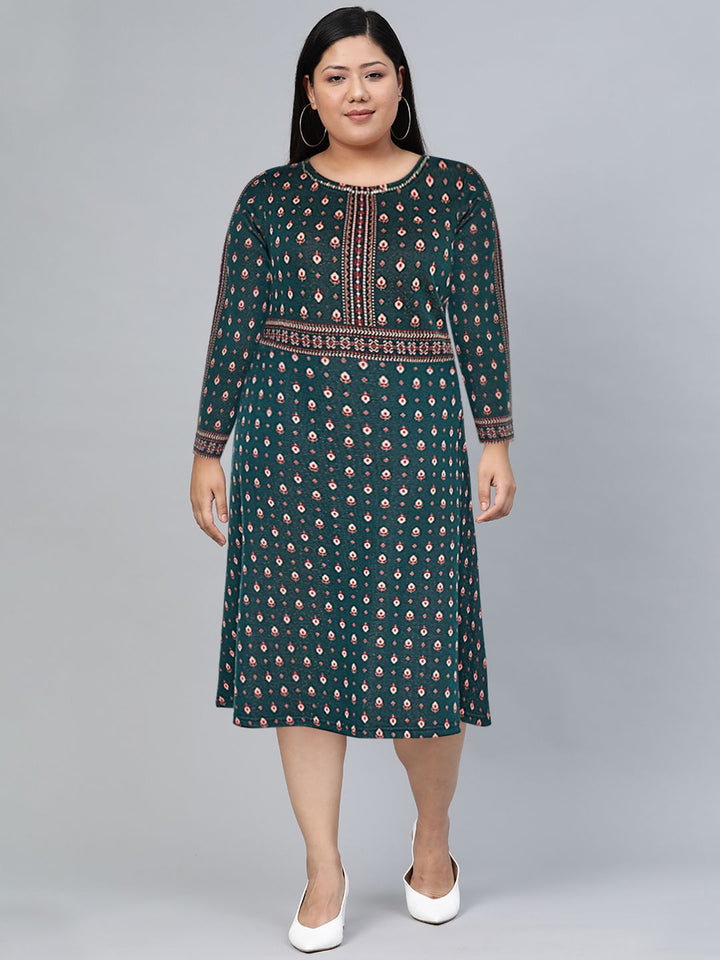 Global Desi Ethnic Motifs Printed A-Line Midi Dress