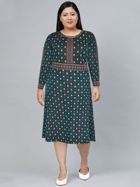Global Desi Ethnic Motifs Printed A-Line Midi Dress
