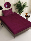 KLOTTHE Maroon Woollen 300 TC Fitted Single Bedsheet With Pillow Cover
