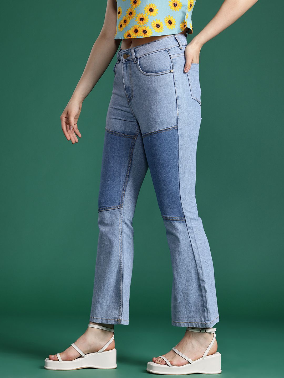 DressBerry Women Patch Detail Slim Flared Fit Stretchable Jeans