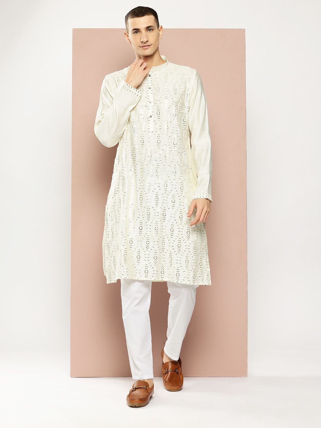 See Designs Embroidered Sequinned Kurta with Pyjamas